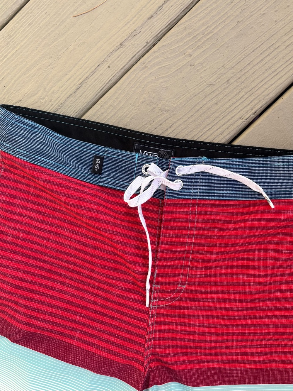 VANS Red, Blue & Teal Striped Swim/Board Shorts. Size: 27/14 boys XL - Picture 4 of 10